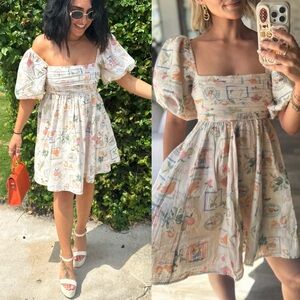 Abercrombie & Fitch Emerson Linen Blend Puff Sleeve Mini Dress Small Petite